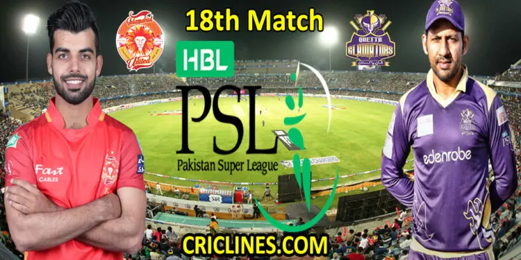 Islamabad United vs Quetta Gladiators-Today Match Prediction-PSL T20 2022-18th Match-Who Will Win