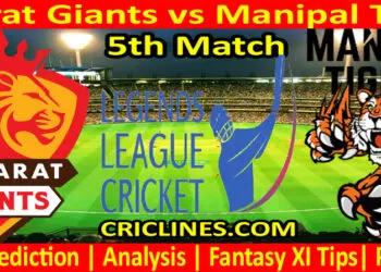 Today Match Prediction-Gujarat Giants vs Manipal Tigers-Dream11-LLC T20-5th Match-Who Will Win