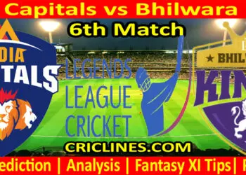 Today Match Prediction-India Capitals vs Bhilwara Kings-Dream11-LLC T20-6th Match-Who Will Win