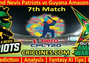 Today Match Prediction-St Kitts and Nevis Patriots vs Guyana Amazon Warriors-CPL T20 2022-7th Match-Who Will Win