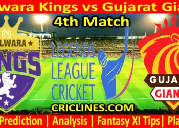 Today Match Prediction-Bhilwara Kings vs Gujarat Giants-Dream11-Legend League 2023-LLC T20-4th Match-Who Will Win