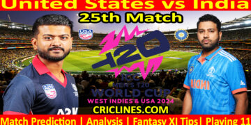 Today Match Prediction-USA vs IND-Dream11-ICC T20 World Cup 2024-24th Match-Who Will Win