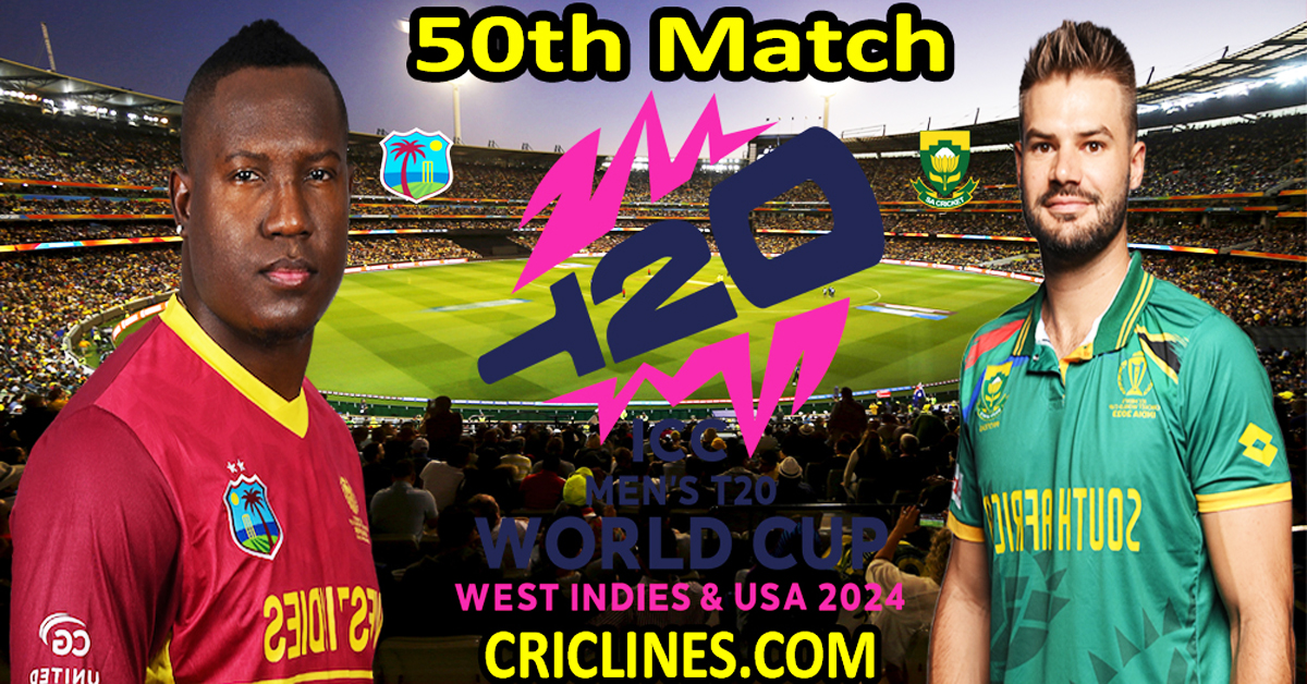 At this time Match Prediction-WI vs SA-Dream11-ICC T20 World Cup 2024-Fiftieth Match-Who Will Win