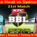 Today Match Prediction-BBH vs SYS-Dream11-BBL T20 2024-25-21st Match-Who Will Win