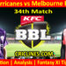 Today Match Prediction-HBH vs MLR-Dream11-BBL T20 2024-25-34th Match-Who Will Win