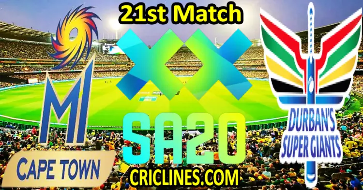 Today Match Prediction-MI Cape Town vs Durban Super Giants-SA20 T20 2025-Dream11-21st Match-Who Will Win