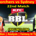 Today Match Prediction-PRS vs SYT-Dream11-BBL T20 2024-25-22nd Match-Who Will Win