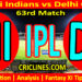 Today Match Prediction-MI vs DC-IPL Match Today 2025-63rd Match-Venue Details-Dream11-Toss Update-Who Will Win