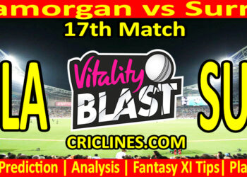 Today Match Prediction-GLA vs SUR-Vitality T20 Blast 2025-Dream11-17th Match-Venue Details-Toss Update-Who Will Win