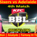 SYS vs ADS-Today Match Prediction-Dream11-BBL T20 2025-26-4th Match-Who Will Win