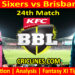 SYS vs BBH-Today Match Prediction-Dream11-BBL T20 2025-26-24th Match-Who Will Win