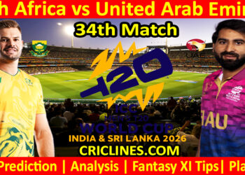 SA vs UAE-Today Match Prediction-Dream11-ICC T20 World Cup 2026-34th Match-Who Will Win