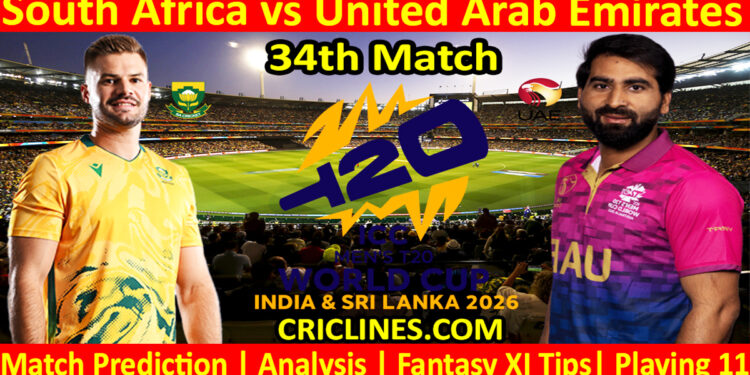 SA vs UAE-Today Match Prediction-Dream11-ICC T20 World Cup 2026-34th Match-Who Will Win